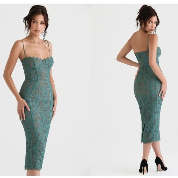 House of CB 'Joelle' Forest Lace Midi Dress green NWOT size XS -  threedaughtersproperties.com